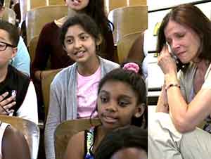 Grupo de coro infantil alienta a su maestra quien padece cáncer de mama.